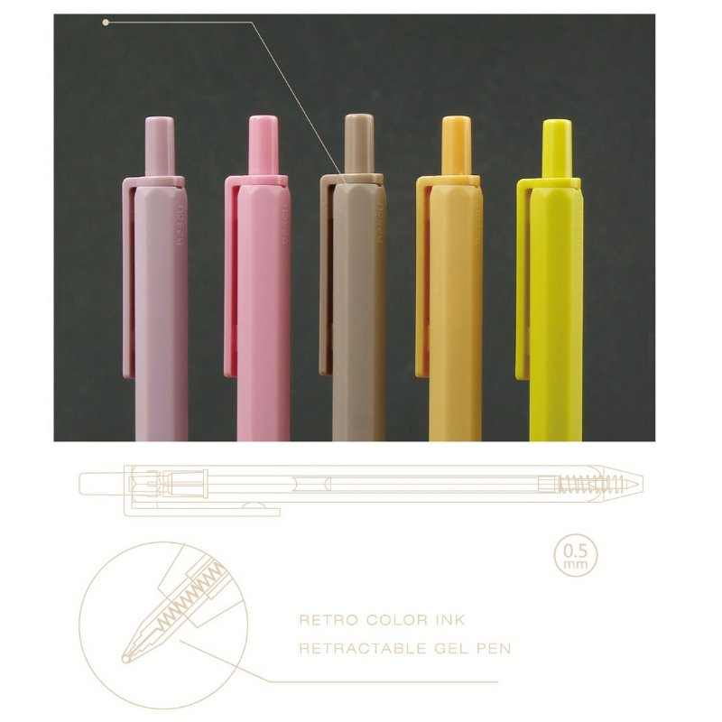 5pcs/box Click Type Hexagonal Ballpoint Pen Retro Color Ink Retractable Gel Pens for Writing Journal Marker Office School Shapewear. 