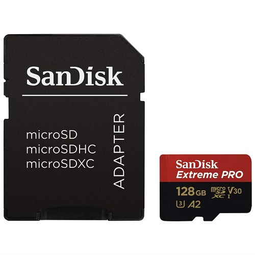 SanDisk 128GB 170MB/s Extreme PRO 4K UHD High-Speed UHS-I Micro SDXC Memory Card with Adapter. 