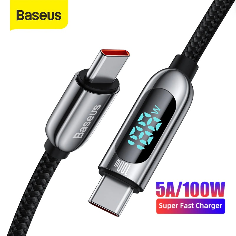 Baseus Display USB C To USB C PD 100W Fast Charging Data Cable Type-C To Type-C Charging Cable Smart Monitoring Chip Applicable For Laptops Tablets and Phones