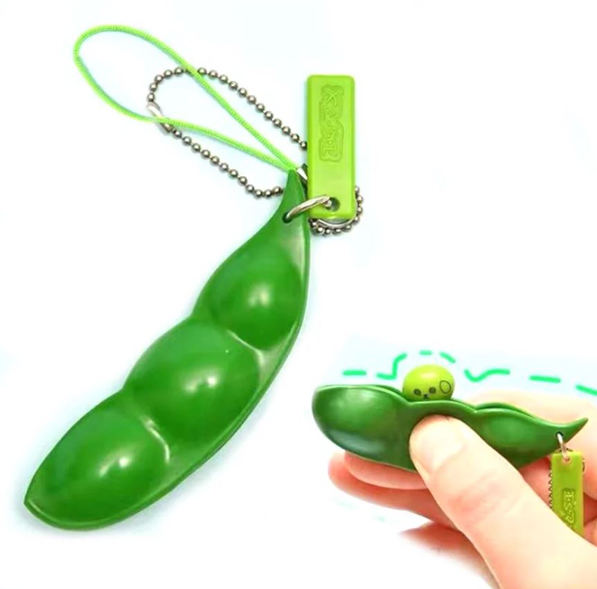 Fidget Toys Squeeze-a-Bean Soybean Stress Relieving Keychain Keyring Phone Chain Pendants