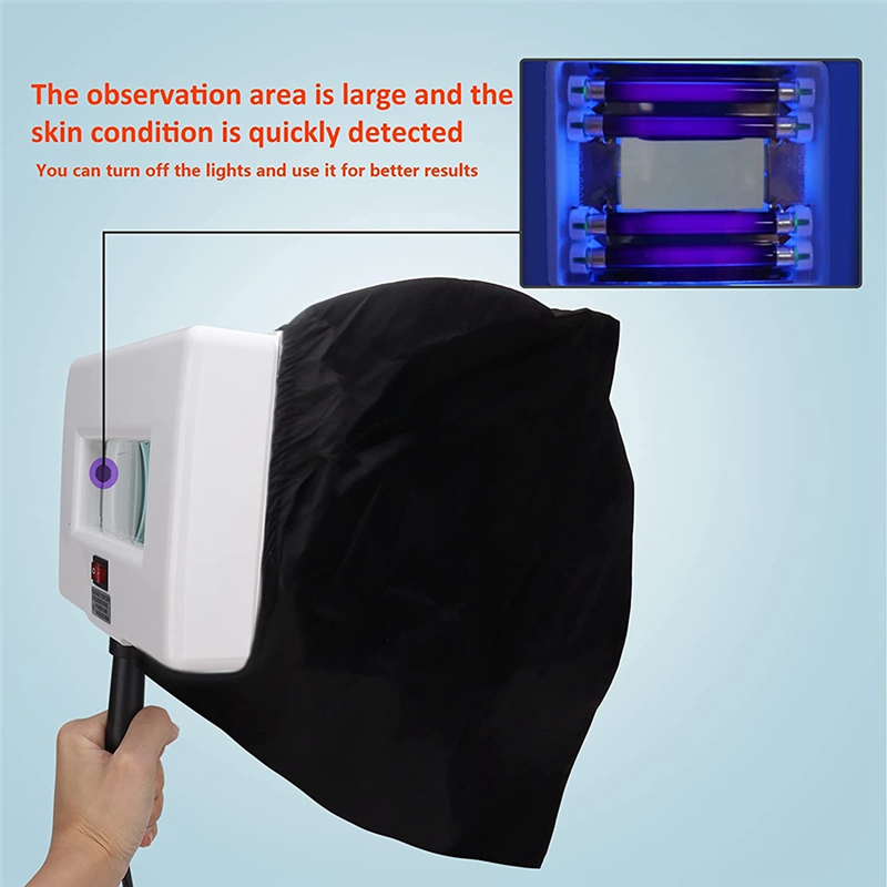 Woods Lamp Skin Analyzer Portable Magnifying Analyzer Facial Woods Lamp White&Black with Shade Cloth for Skin Testing US Plug. 