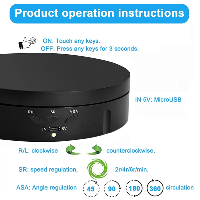 Motorized Rotating Display Stand, 360 Degree Photography Turntable with 6 PVC Backgrounds,/USB Supply. 