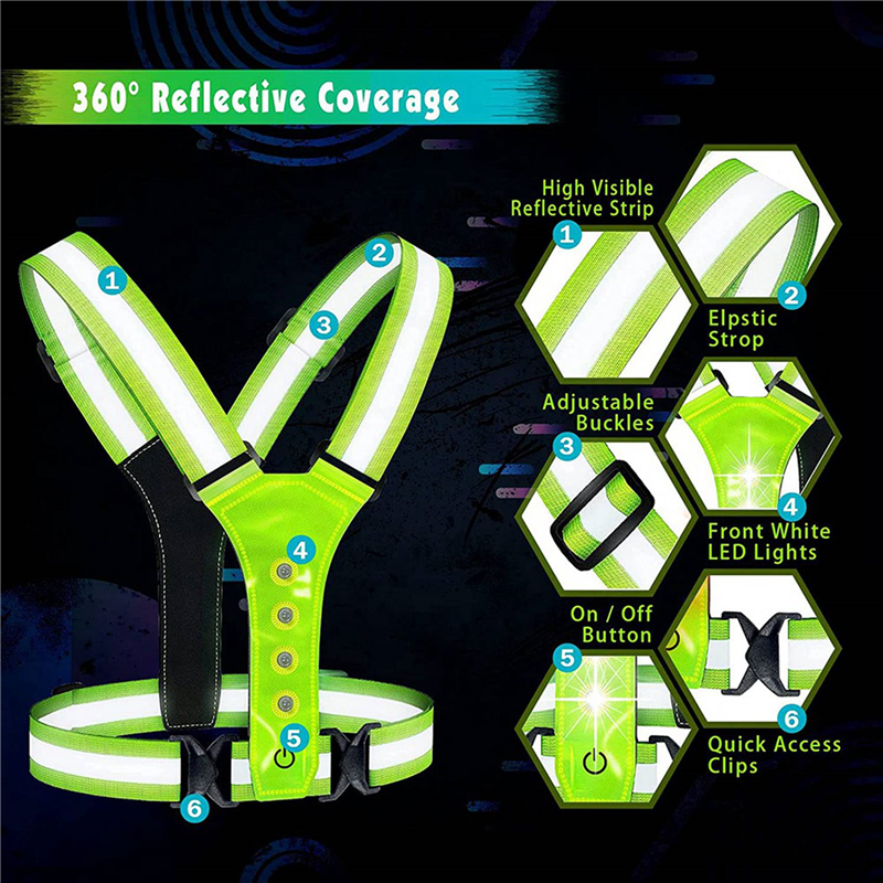 2X LED Reflective Running Vest,Adjustable Elastic Running Safety Gear LED Light Up Vest Perfect for Running,Walking. 