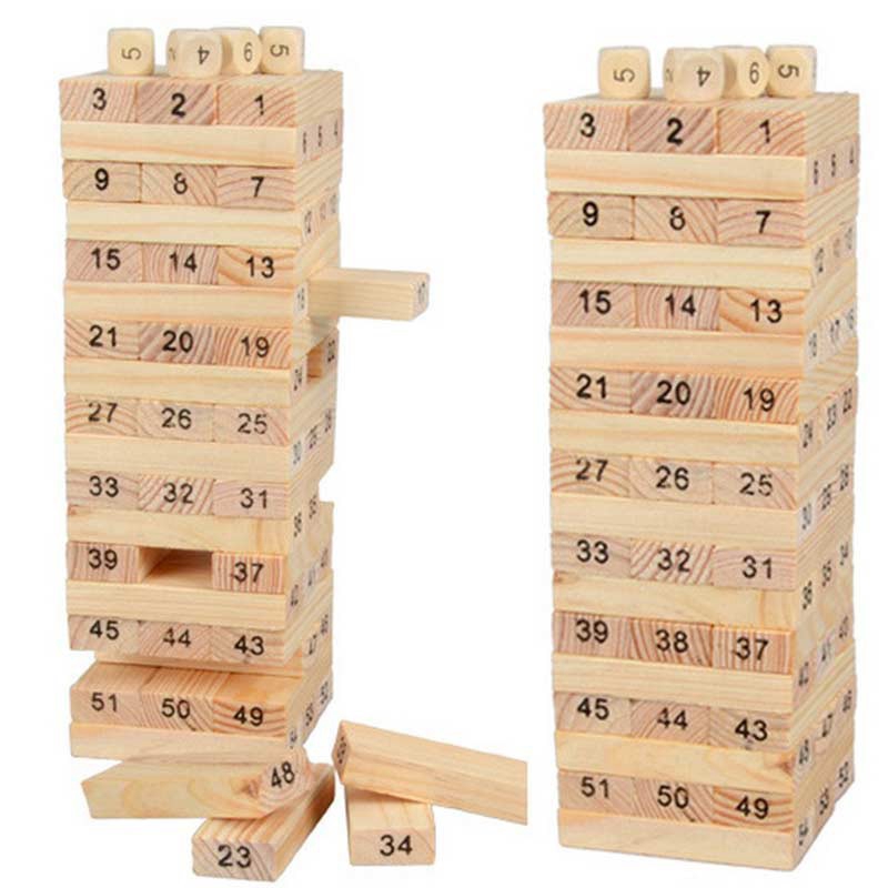 54 Pcs Mini Wooden Number Stacking Jenga Tower Building Block Kid Toys. 