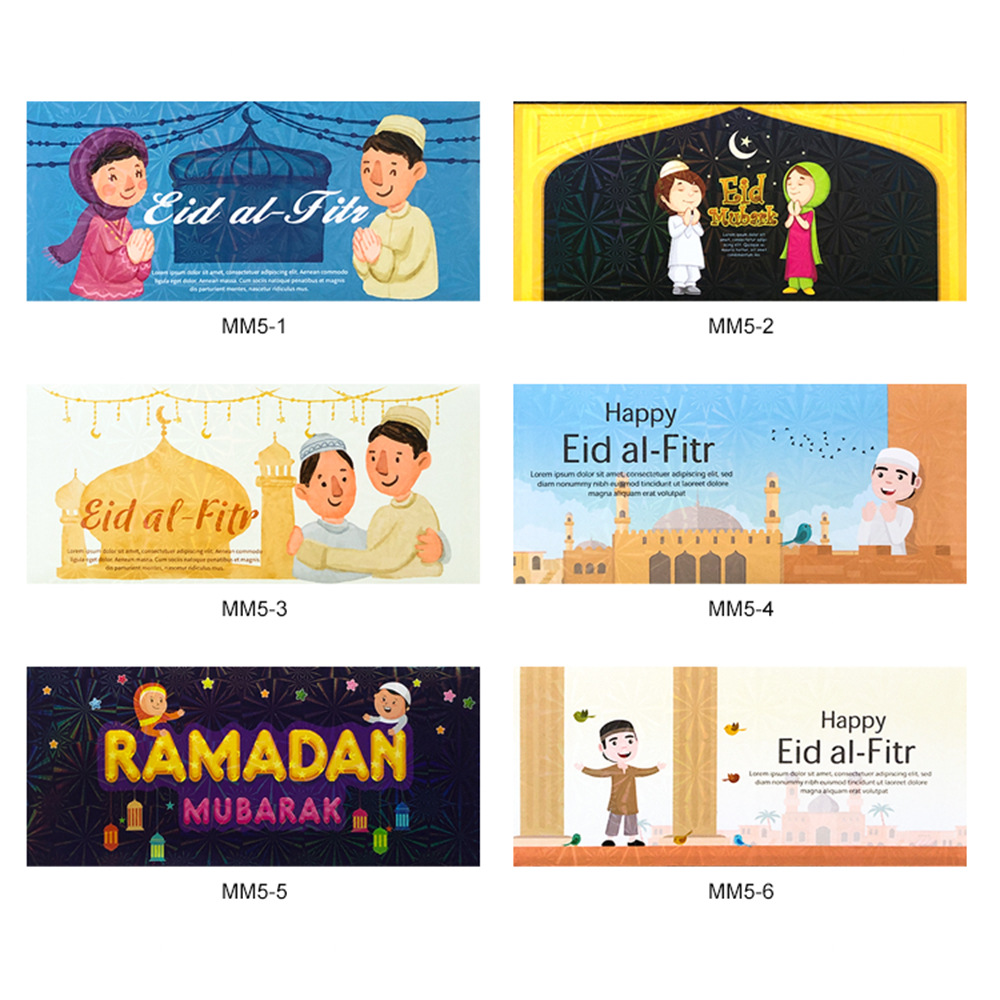 SF 6Pcs Eid Mubarak Green Envelope Bags Ramadan Decoration Money