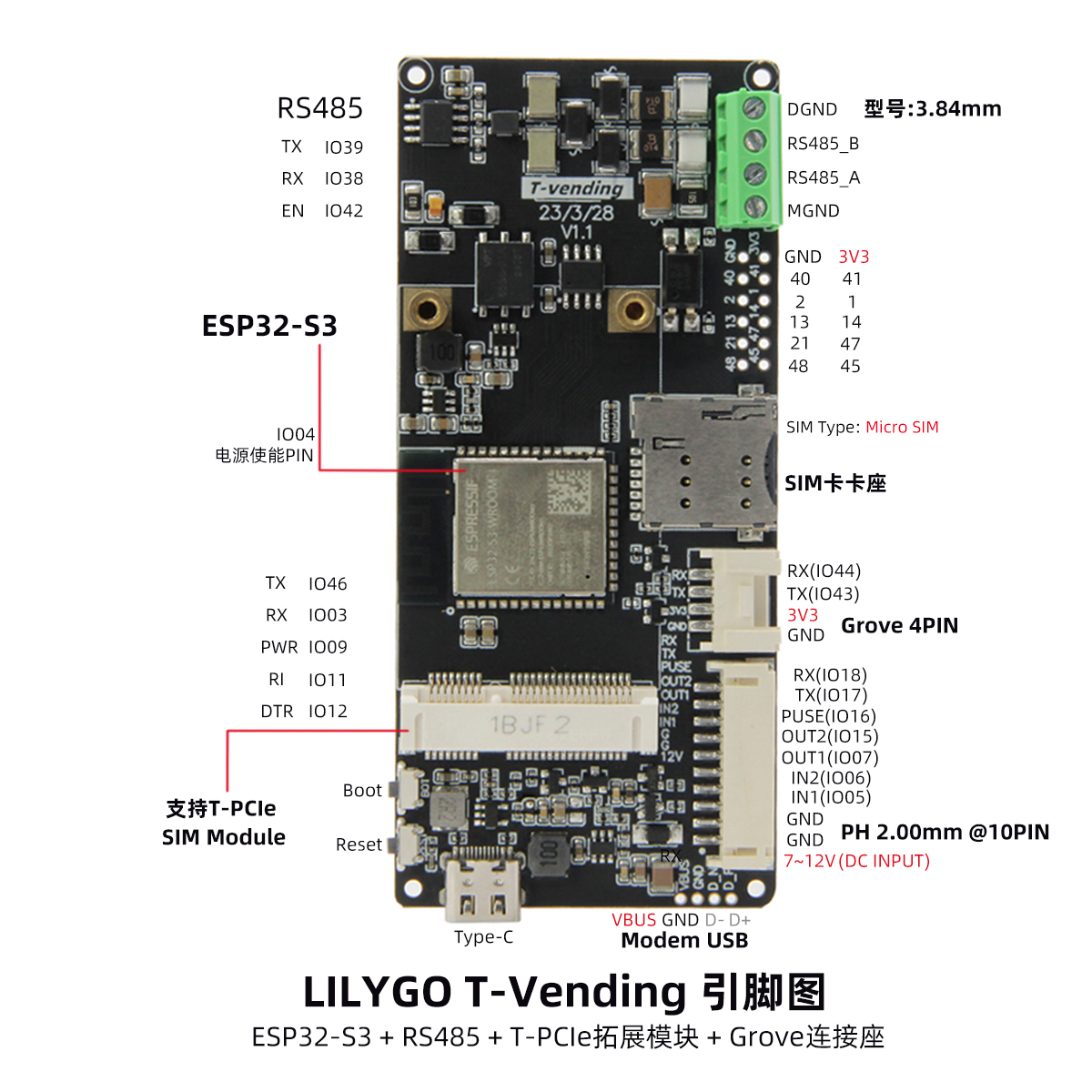 Lily Go T-Vending ESP 32-S3 RS485 supports T-PCIE expansion module Grove.. 