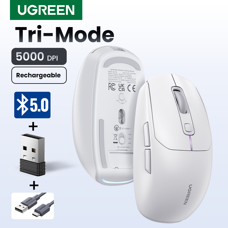 UGREEN Gaming Mouse 5000DPI Wireless Mouse Bluetooth 5.0 2.4G Wired Rechargeable Mice Ergonomic Design For MacBook PC Laptops Mac. 