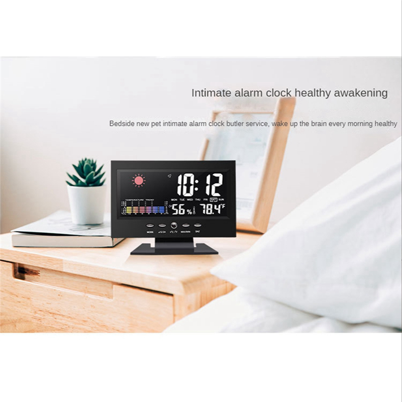 1Set Weather Forecast Station Temperature Humidity Time Date Display Clock Home Black. 