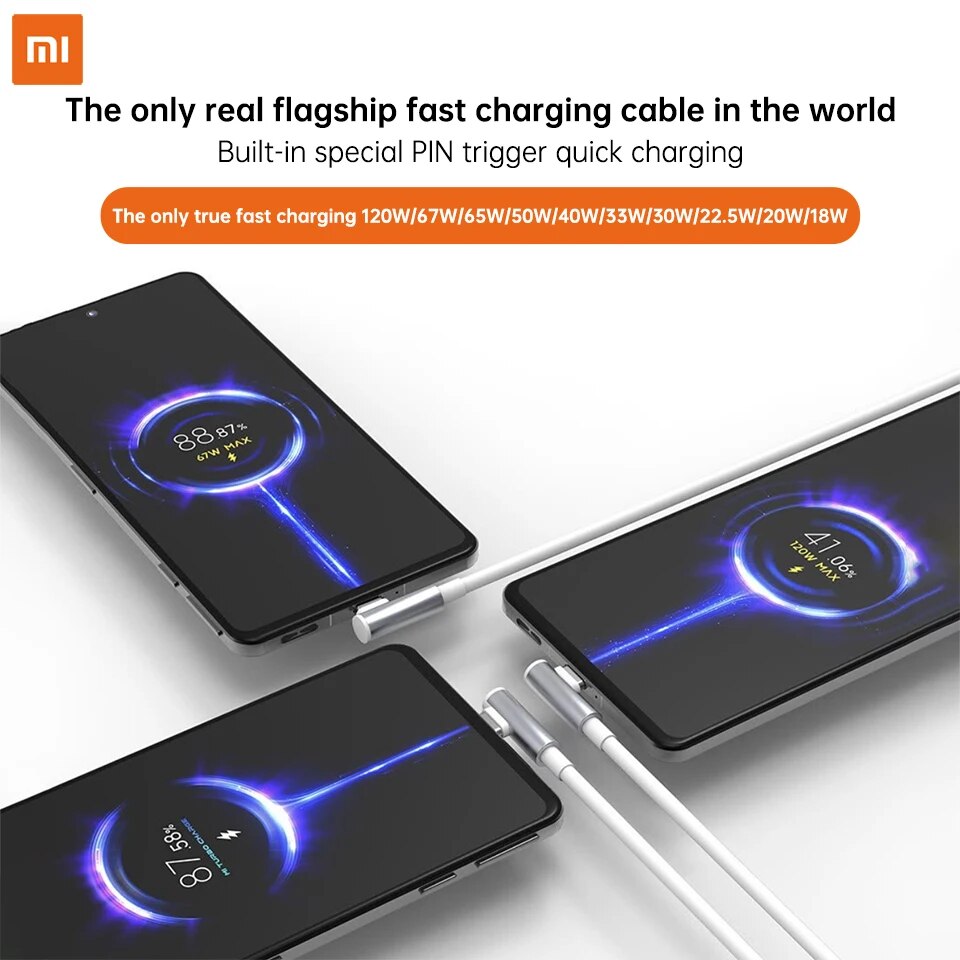 Xiaomi 120W 90 Degree USB Type C Fast Charging Cable For Mi 12 Poco F4 GT X4 Pro 5G Blackshark 5Pro Redmi K50 Type-C Data Cord. 