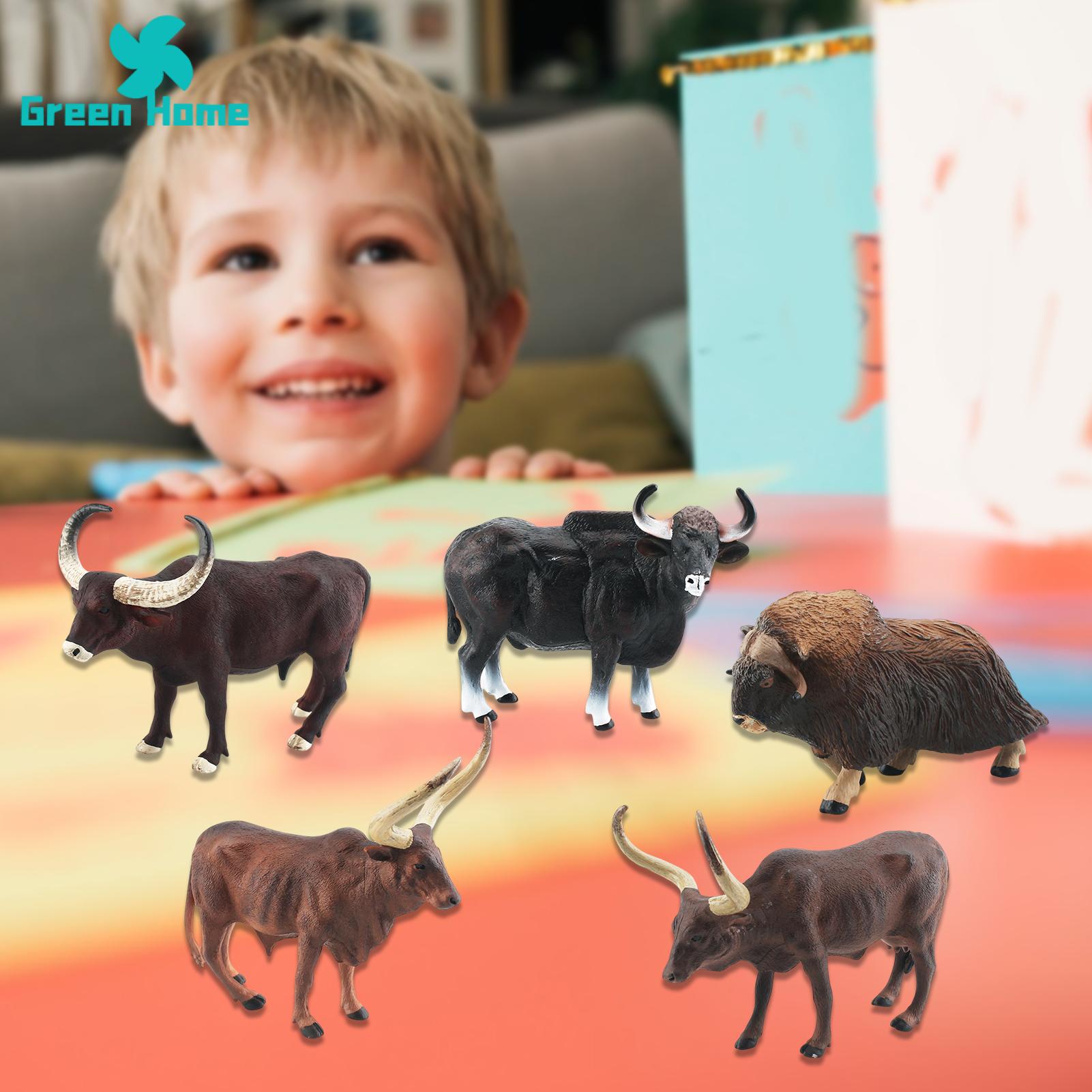 Green Home Cattle Model Water Buffalos Cattle Figurine Model Desktop Decoration. 