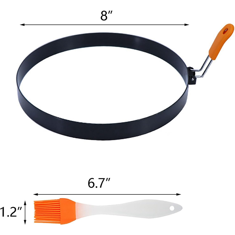 8 Inch Pancake Ring Stainless Steel Omelet Ring Nonstick Omelette Ring With Silicone Insulated Handle Round Egg Rings With Oil Brush