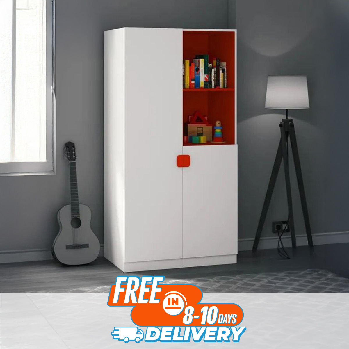 Modern Design 2 Door Almirah with Open Shelf & Inner Locker Drawer/ Bedroom Furniture Wardrobe/ Cloth Storage Cabinet/ display shelf