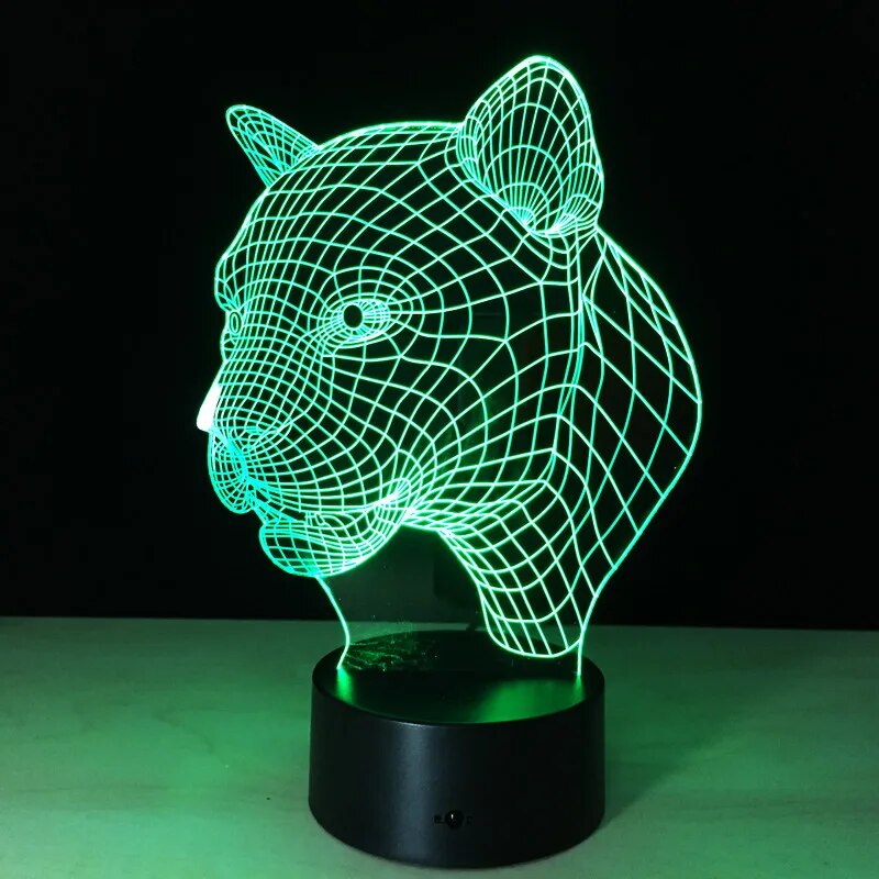 【Hey my home】Leopard Tiger Head 3D LED Night Action Figure 7 Colors Decoration Light Optical Illusion Model. 