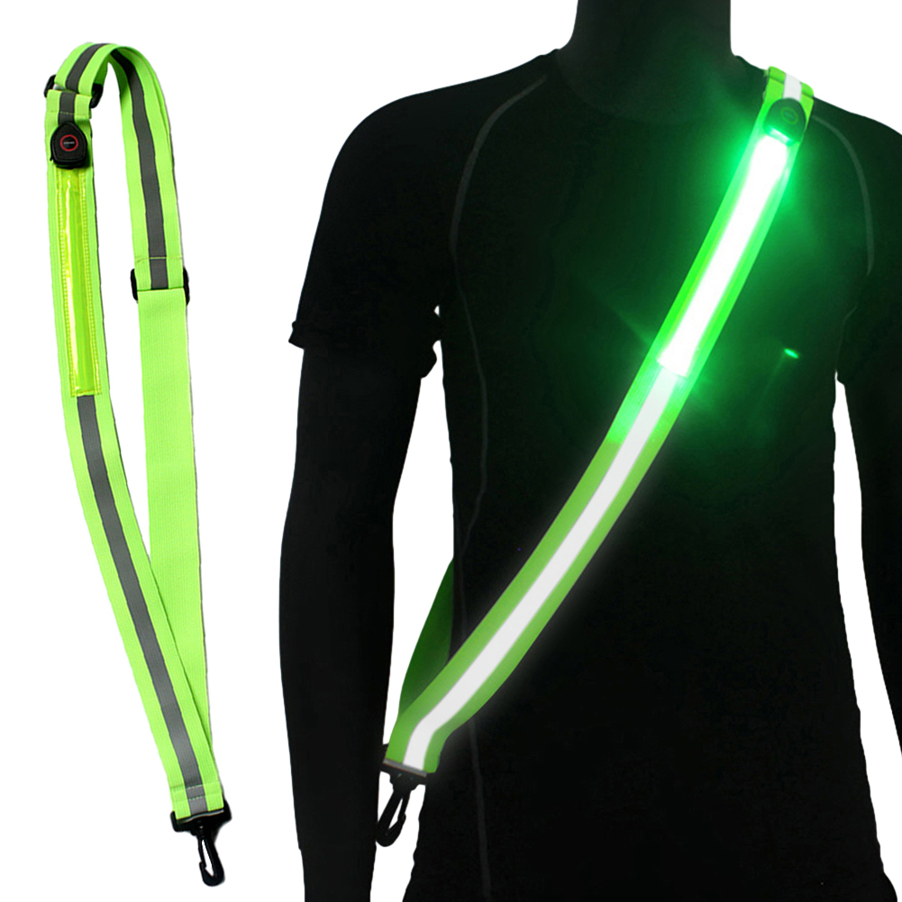 USB Rechargeable LED Reflective Belt Sash High Visibility LED Reflective Belt Safety Reflective Running Gear for Night Running. 