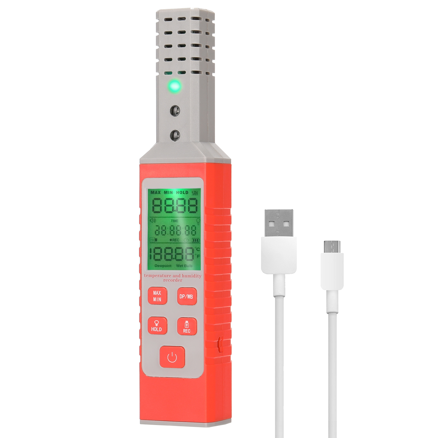 TC-100A Handheld USB Temperature and Humidity Recorder °C/°F Switchable Manual Measuring Device. 