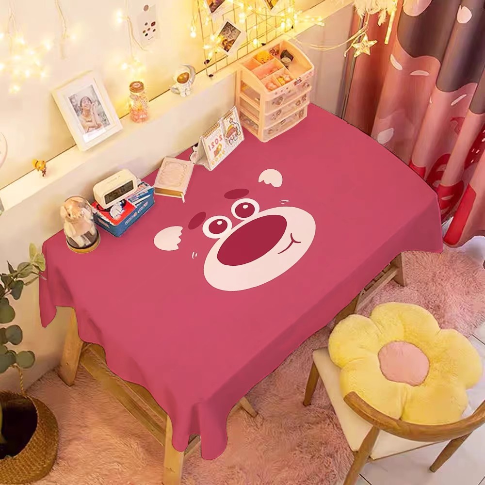 Cute strawberry bear tablecloth, study desk, table cloth, student dormitory, cartoon bedroom, dustproof cloth, coffee table, desk mat. 