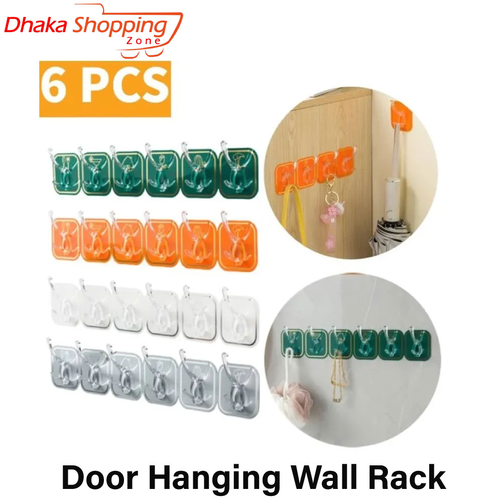 Light Luxury Punch-Free Six Row Hook Strong Hooks Plastic Keychain Door Hanging Wall Rack Household Storage Tool- Cyclone