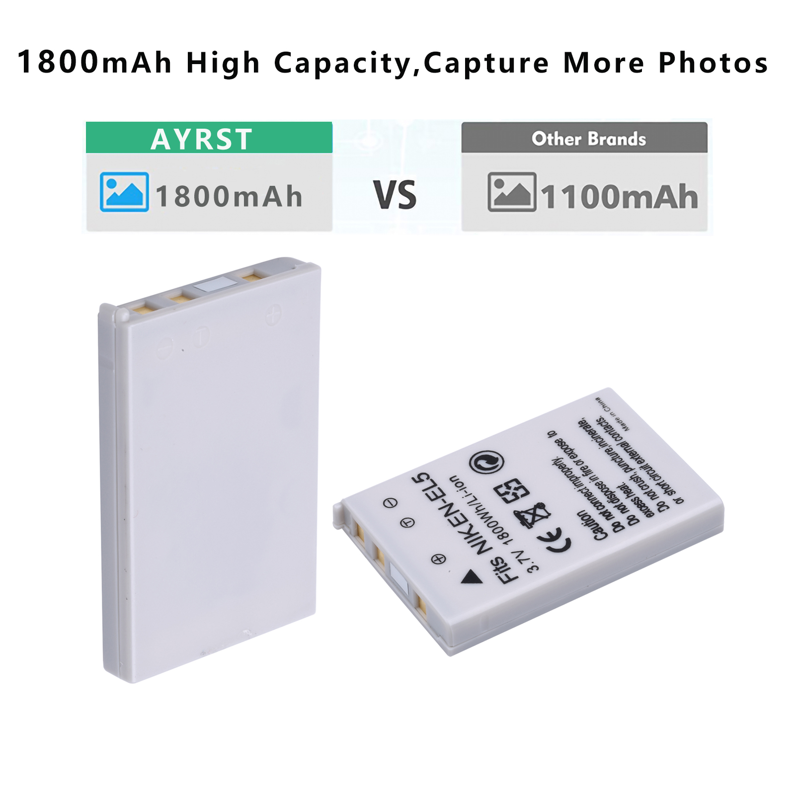 Batteria EN-EL5 + Caricabatteria Compatibile Per Nikon Coolpix P510, P520, P530, S10 E Altri Modelli