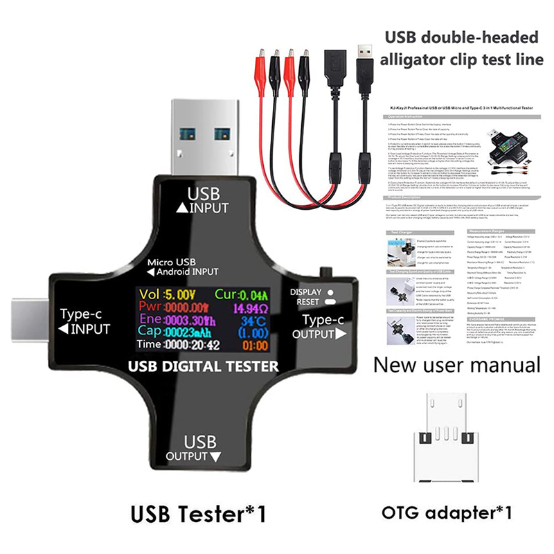 Harmony USB C Tester,2 in 1 Type C USB Tester Color Screen IPS Digital Multimeter,Voltage,Current,Power,Resistance,Temperature,with Clip Cable Support PD2.0/PD3.0,QC2.0. 