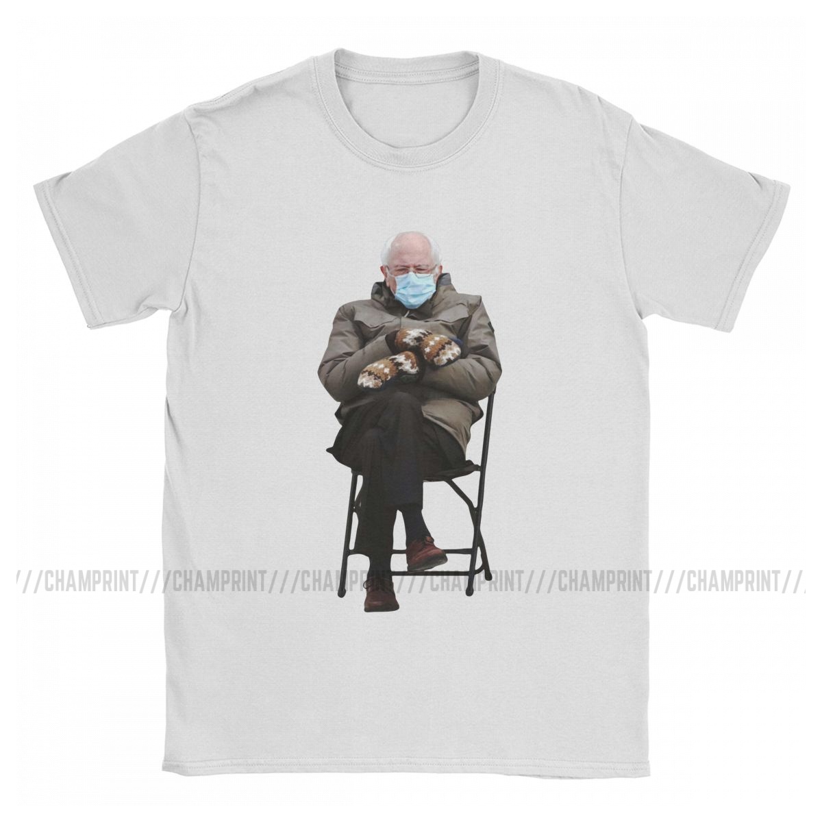 Bernie Sanders Mittens Sitting In Chair T-Shirt Men Funny Cotton Tees O Neck Short Sleeve T Shirt Gift Idea Tops. 