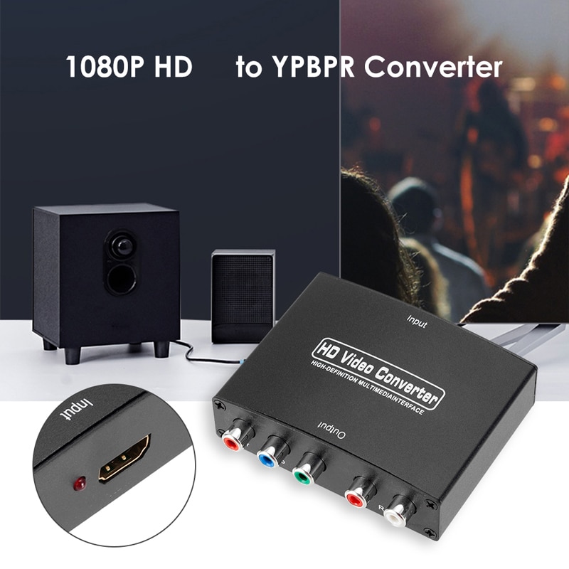 For TV PC DVD HDMI-compatible to 5 RCA Component YPbPr Video Converter 1080P HD YPBPR Component R/L Audio Adapter for Projector Black. 