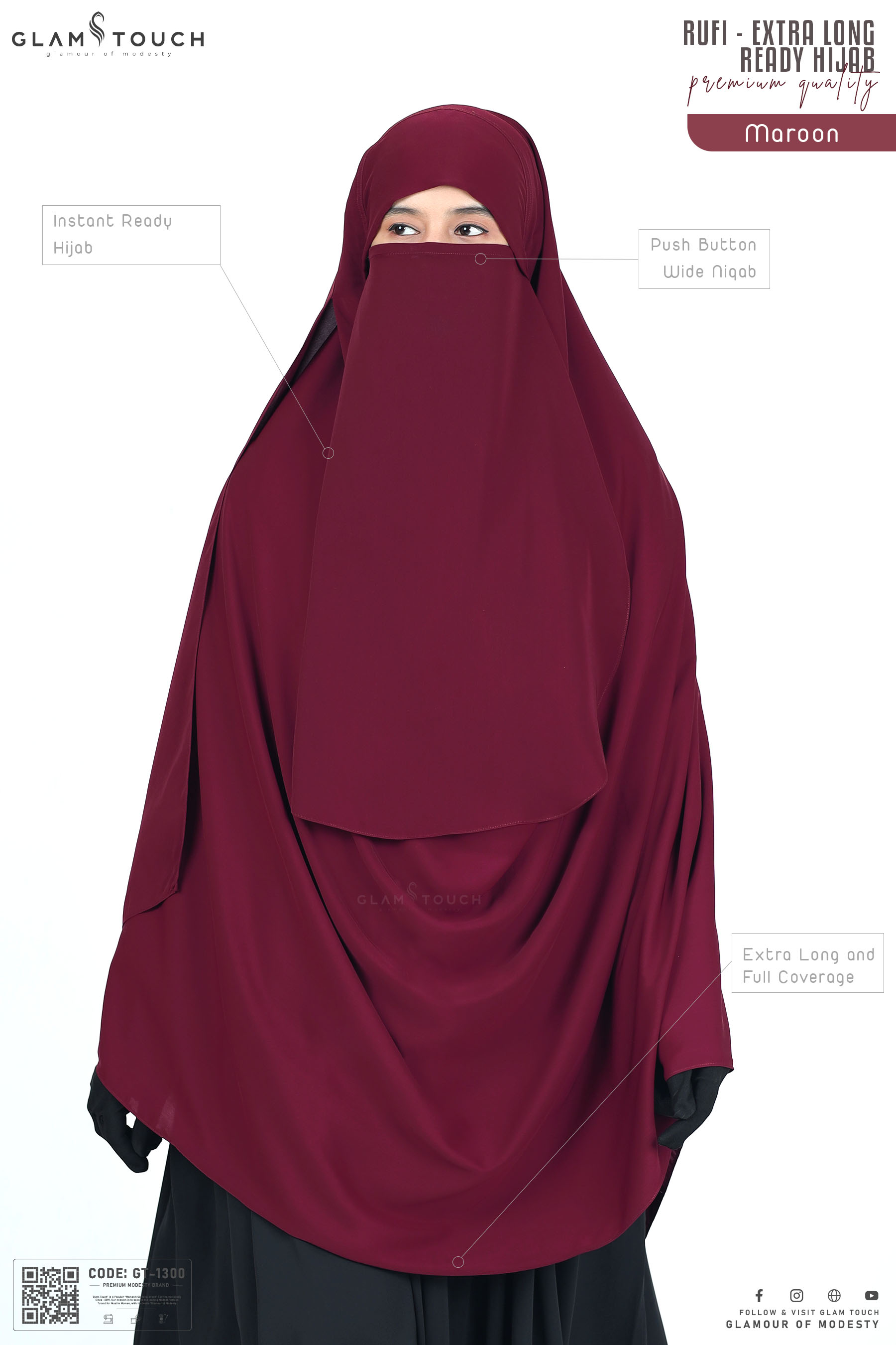 Glam Touch Extra Coverage One Loop Ready Hijab Set. 
