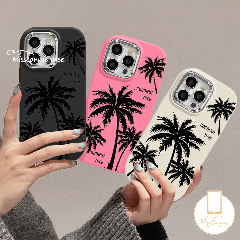 Art Sunset Coconut Tree Doodle Cover for Realme C67 C51 C17 5i C12 C15 C11 C35 Note 50 C21Y C55 C20A 8i 9i 5s C53 C25Y C25 C33 C20 5 C30 C21 6i 7i Narzo 50 Luxury Plating Lens Case. 