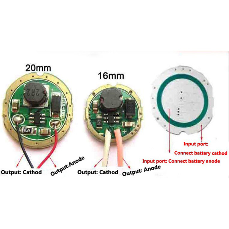 3W 5W LED Driver input 1.5v~4.2v output 3v 1.2A 20mm / 16mm For Cree 3W XPE R3 XRE Q5 / 5W XPG2 XTE R5 Flashlight. 