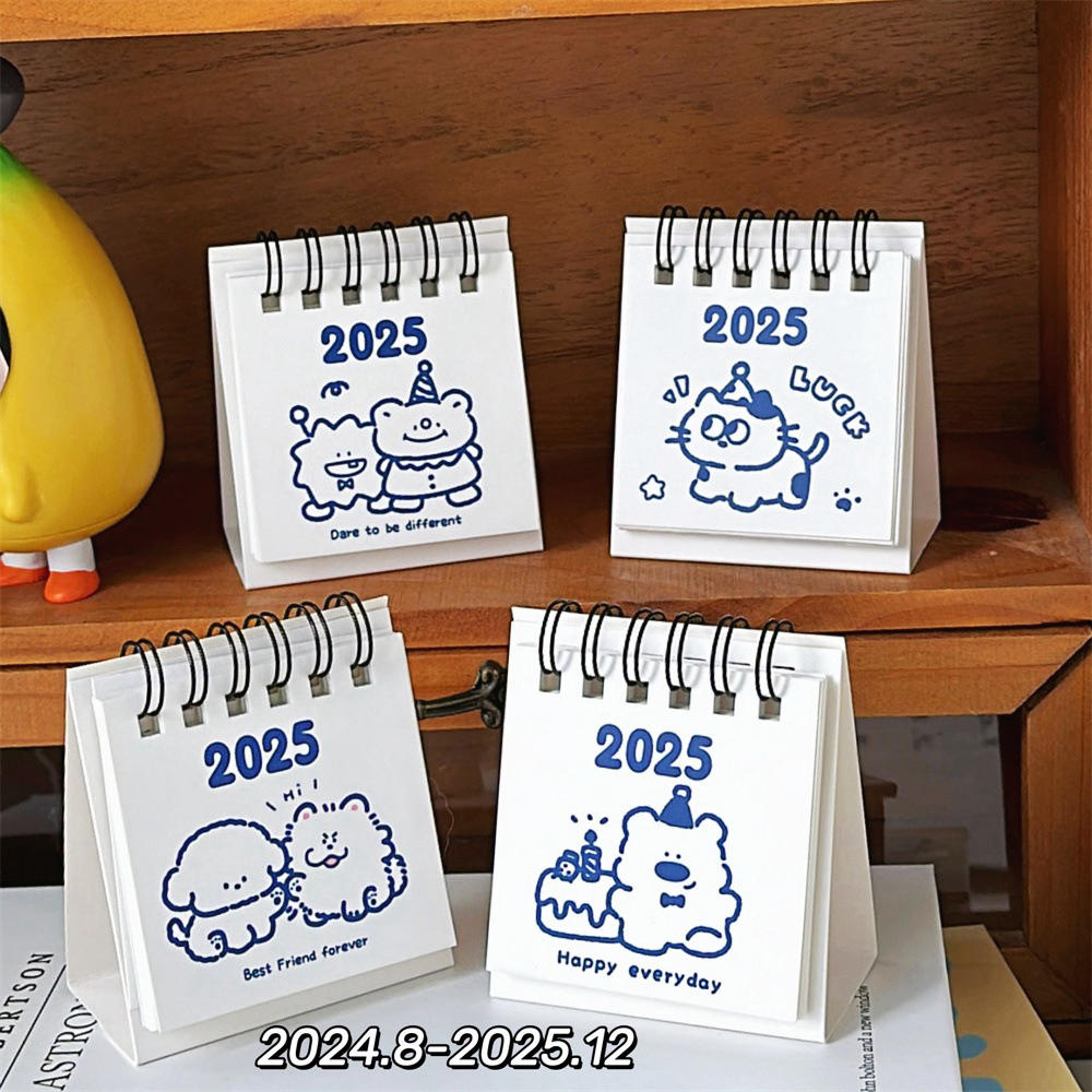 White Mini Desk Calendar Double Coil Binding Paper  Cute  Calendar 2025 New Mini Desk Calendar for Home Decor School Supplies Office Desk Accessory Gift For  Lovers  Management Tool. 