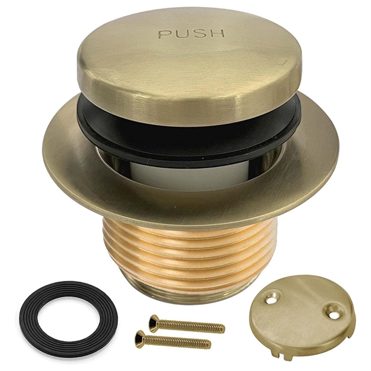 1Set Bathtub Drain Gold Tip Toe Bath Tub Drain Kit with Two-Hole Overflow Faceplate Bath Tub Drain Set Stainless Steel + Copper Brushed Gold