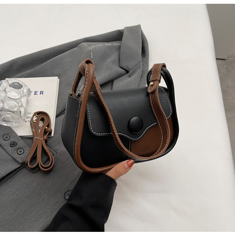 2024 Spring Japanese and Korean Small Bag Women's Advanced Texture Shoulder Bag Contrast Color Tide Underarm Bag Special-Interest Design Messenger Bag. 