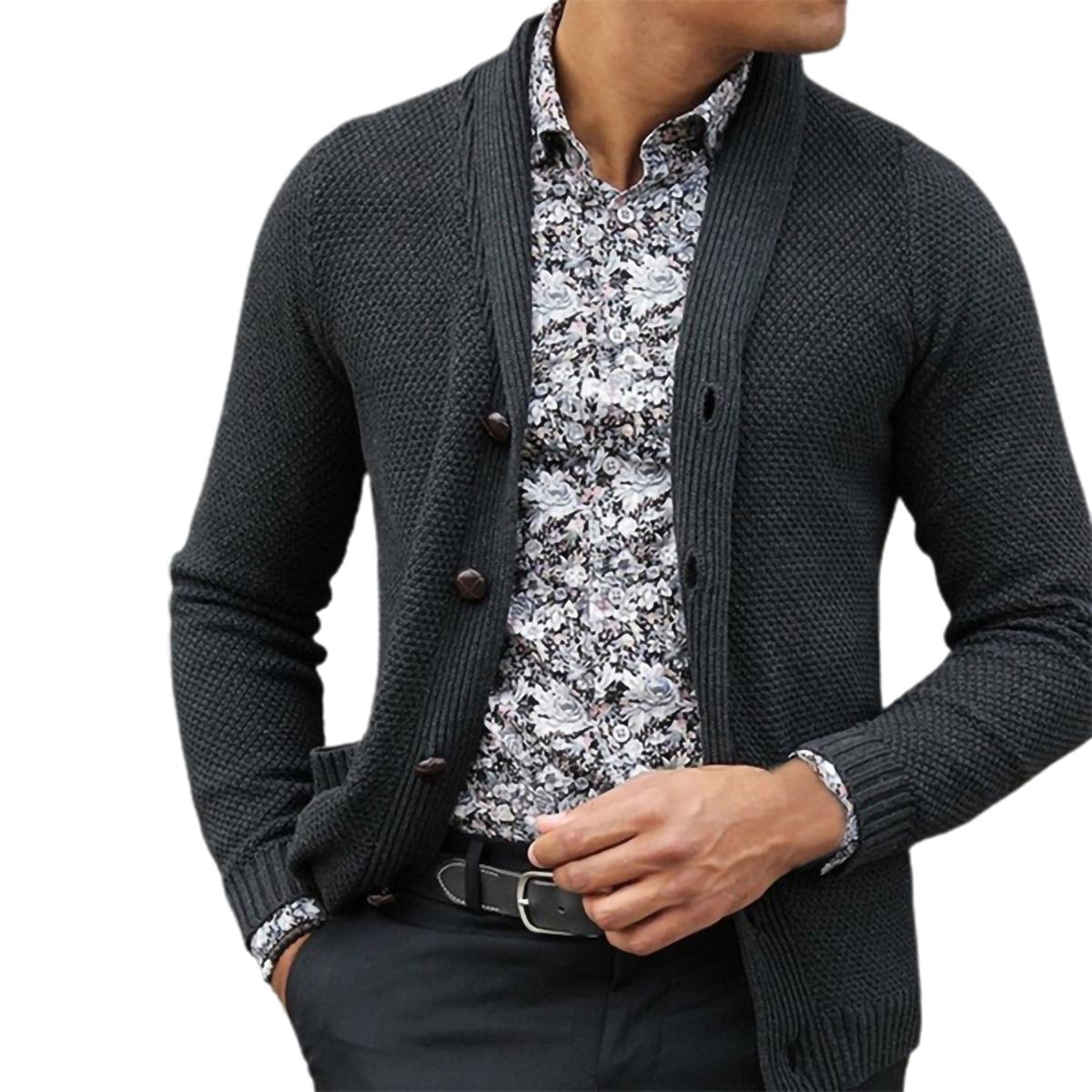 Men Sweater Coat Solid Color Pure Color Buttons Sweater Coat
