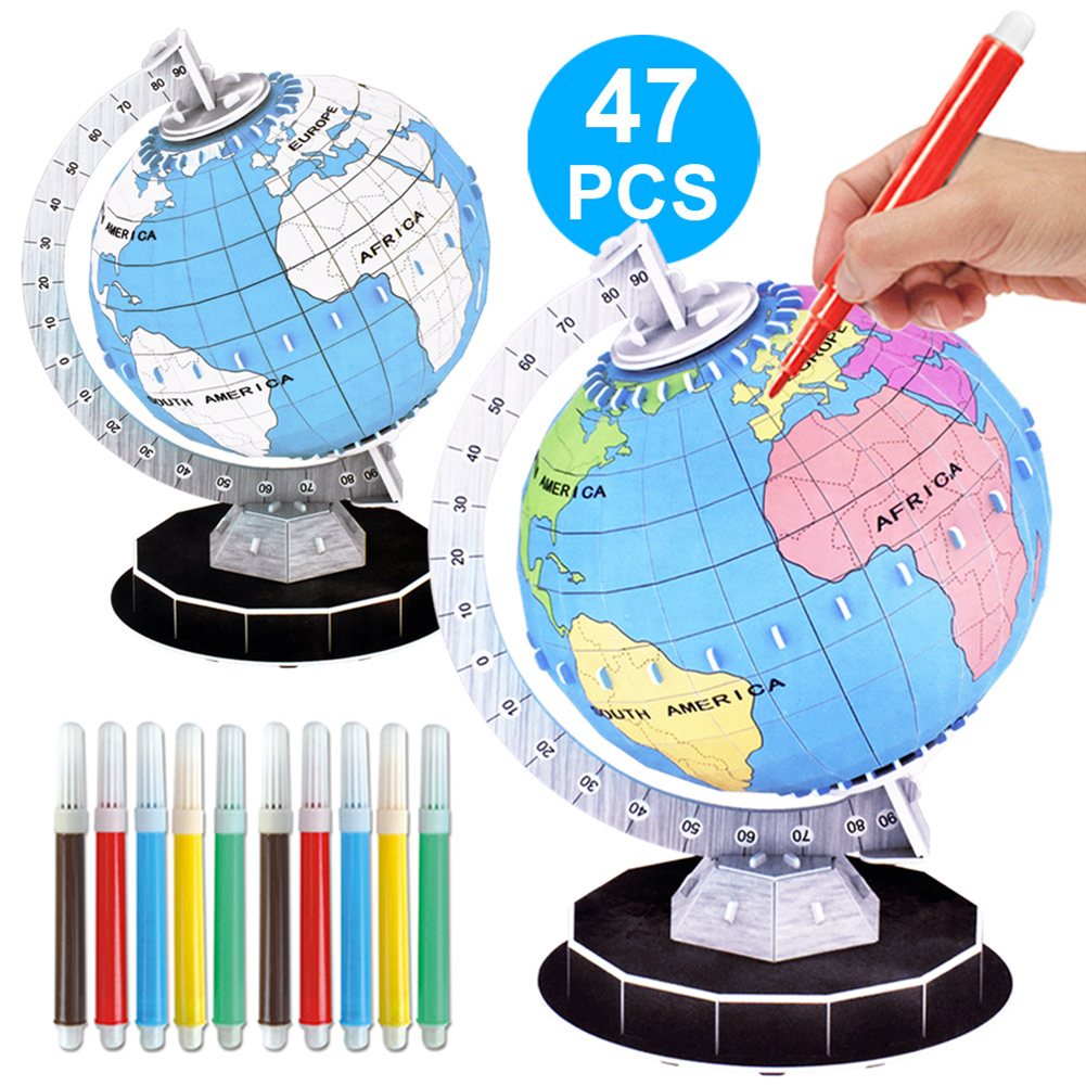 Kids DIY Assembly Color Paint Graffiti Paper 3D Globe Model Puzzle Toy Home Decor. 