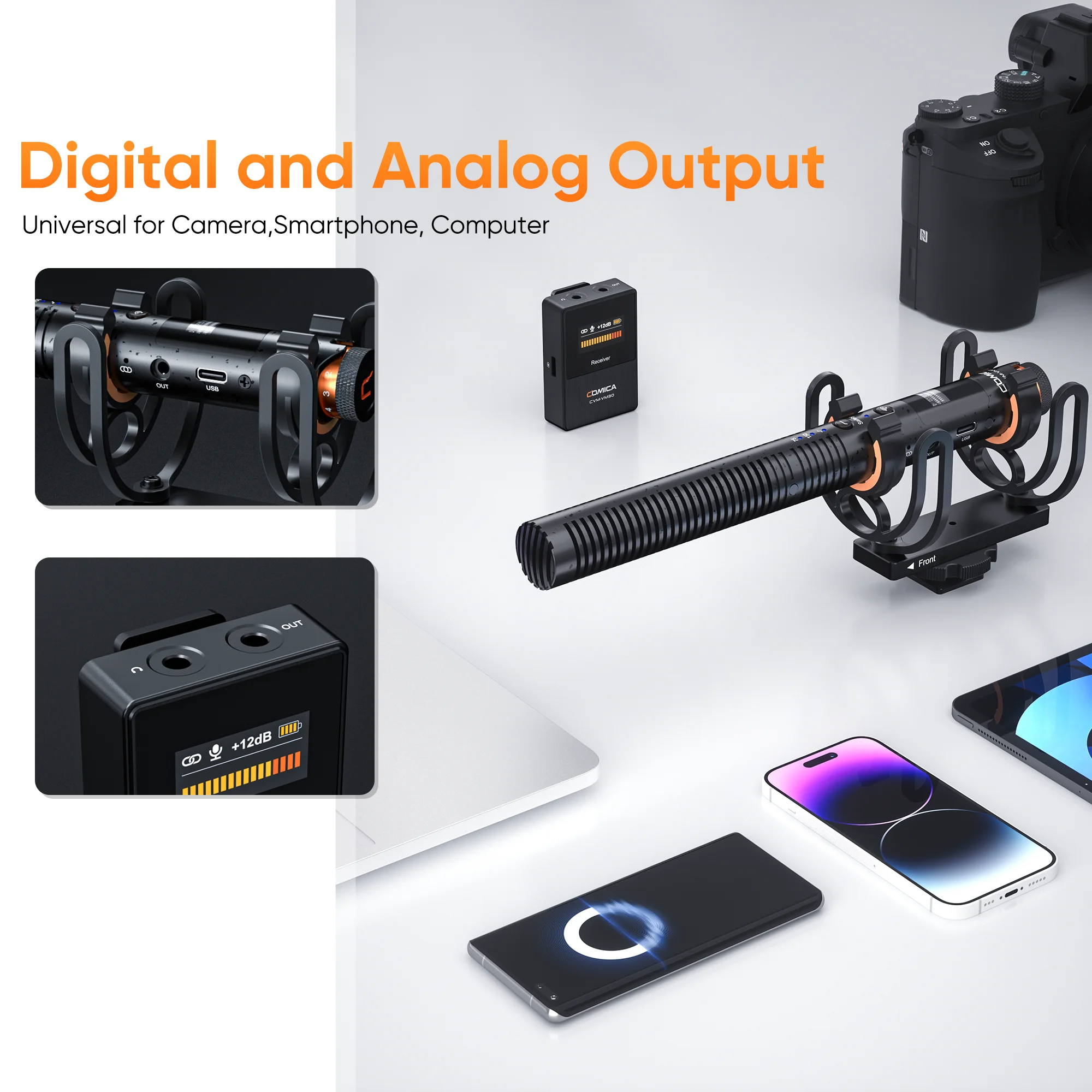 COMICA VM30 2.4G Super Cardioid Condenser Wireless Shotgun Microphone for Smartphone,Camera, Computer. 