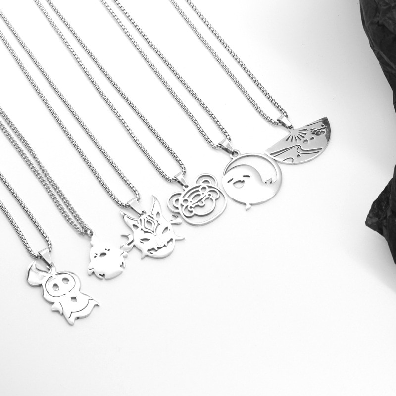 Genshin Impact Titanium Pendant Necklaces Element Pyro Hydro Anemo Electro Dengro Cyro Geo Hutao Boo Jewelry for Players Fans. 