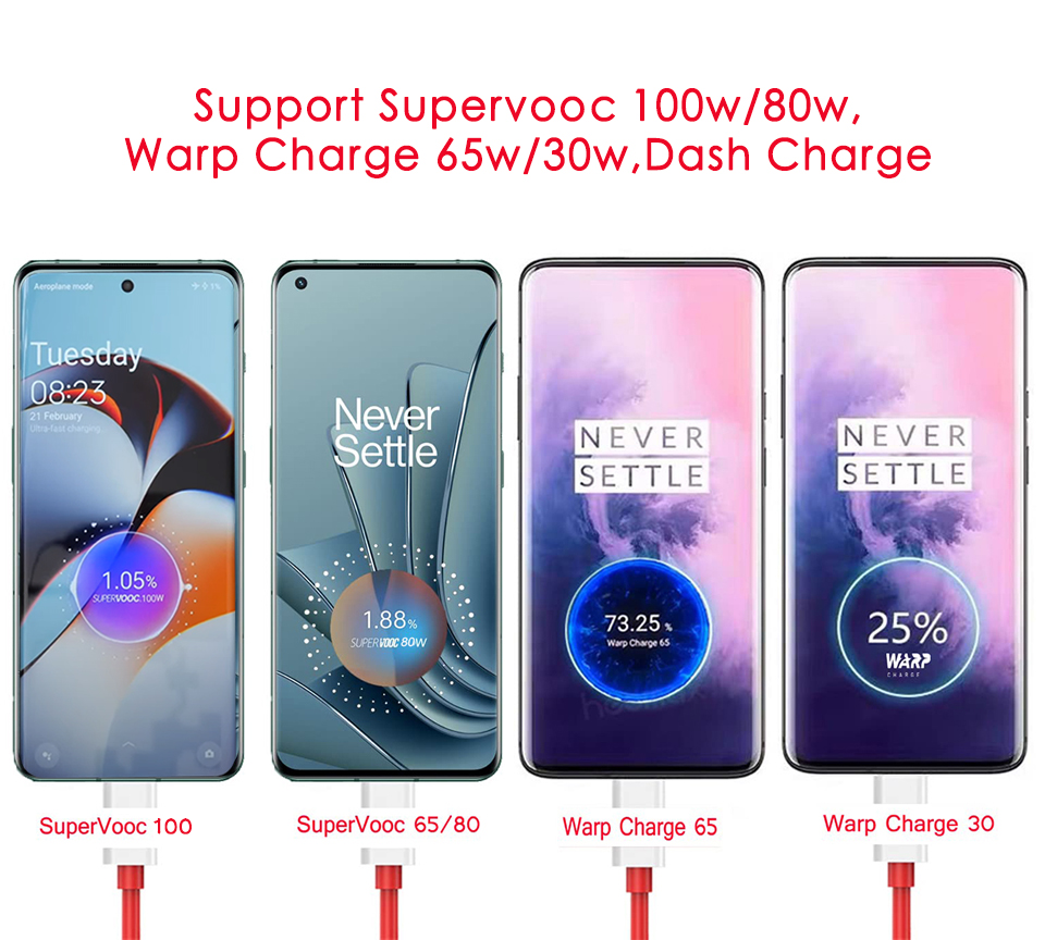 Original Oneplus Cable Usb Type C 100w 80w 65w Supervooc Charging Tipo C Warp Charge Cabel One Plus 12 11 11R 10T Nord 3 Ace 3. 