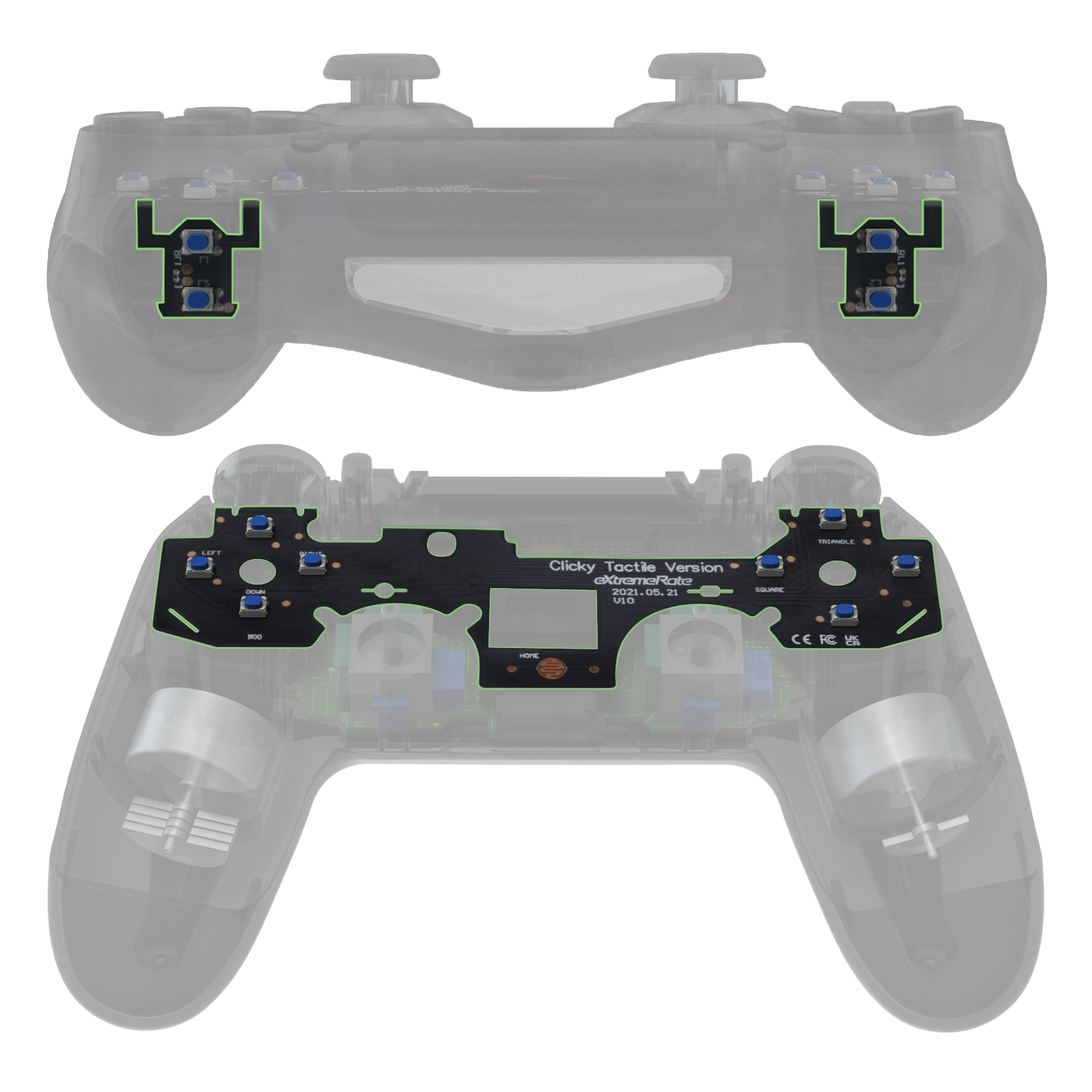 eXtremeRate WHOLE TACTILE Clicky Kit Face Dpad Buttons Flashshot Stop Flex Cable Mouse Click Kit for PS4 Controller CUH-ZCT2. 