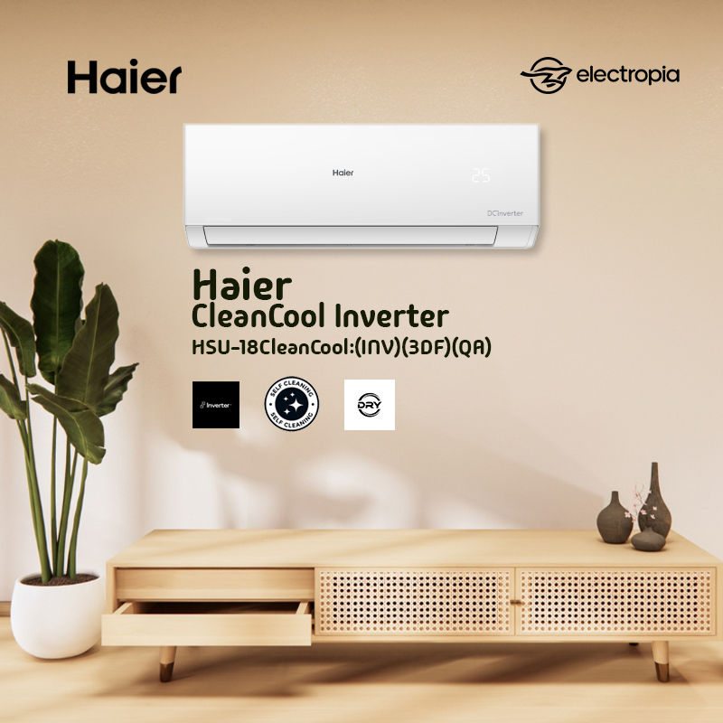 Haier CleanCool 1.5ton Inverter HSU-18CleanCool:(INV)(3DF)(QA) with Official Warrenty. 