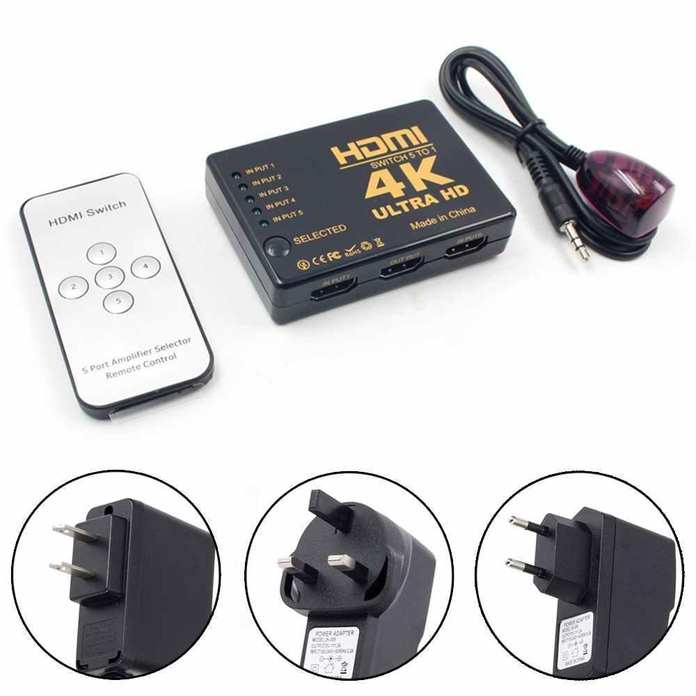 5 In 1 HDMI Switcher 1080p 5 Port 4K HDMI Switch Switcher Selector Splitter With Hub IR Remote FOr HDTV DVD EU PLUG. 