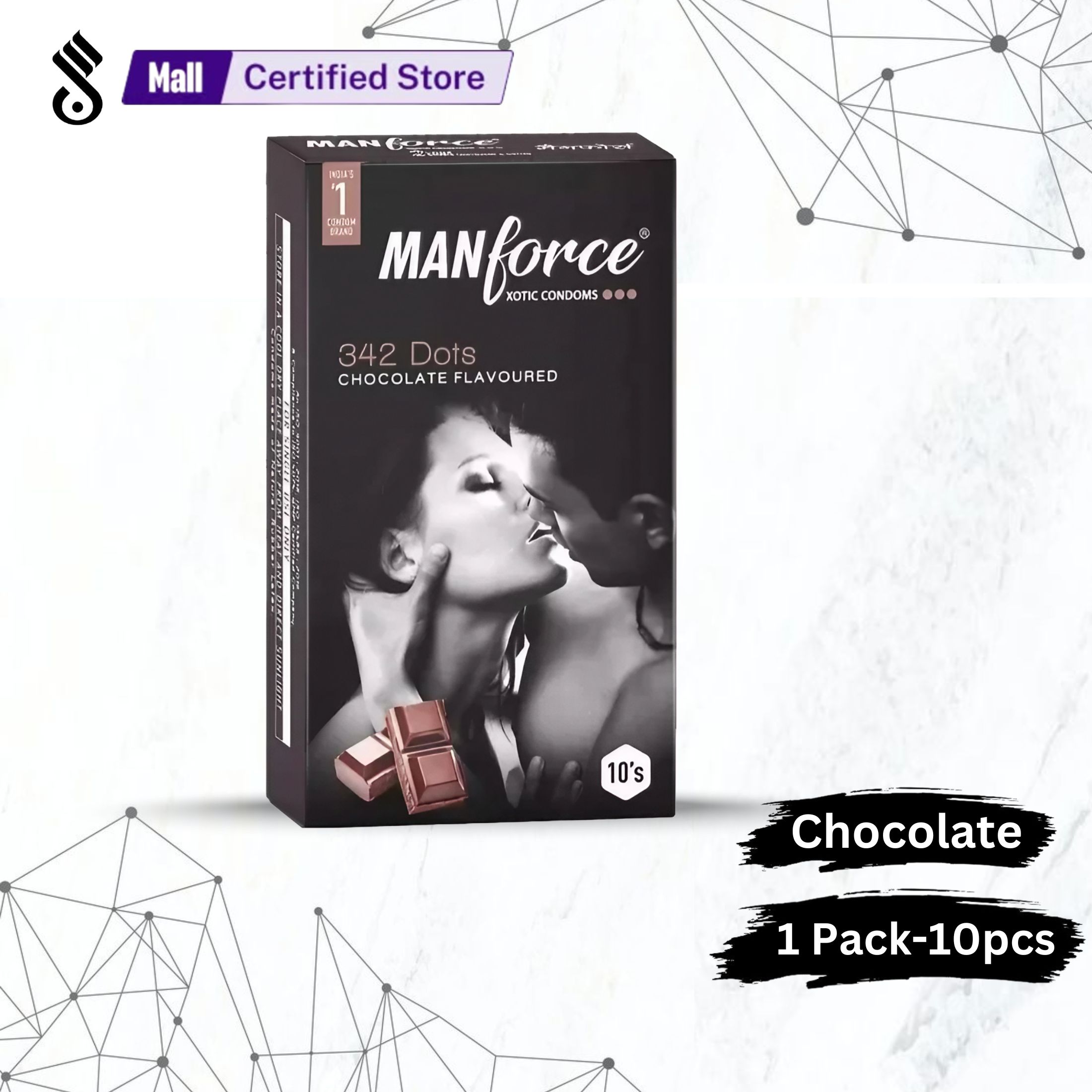 Manforce Chocolate Flavoured Extra Dots Condom For Men - Large Single Pack 10pcs Condoms. 