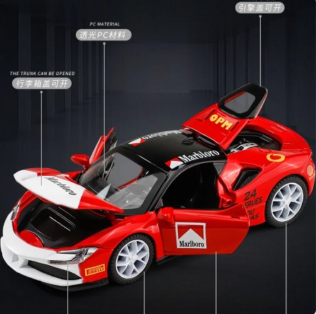 1:32 Ferrari SF90 Supercar High Simulation Diecast Metal Alloy Model car Sound Light Pull Back Collection Kids Toy Gifts