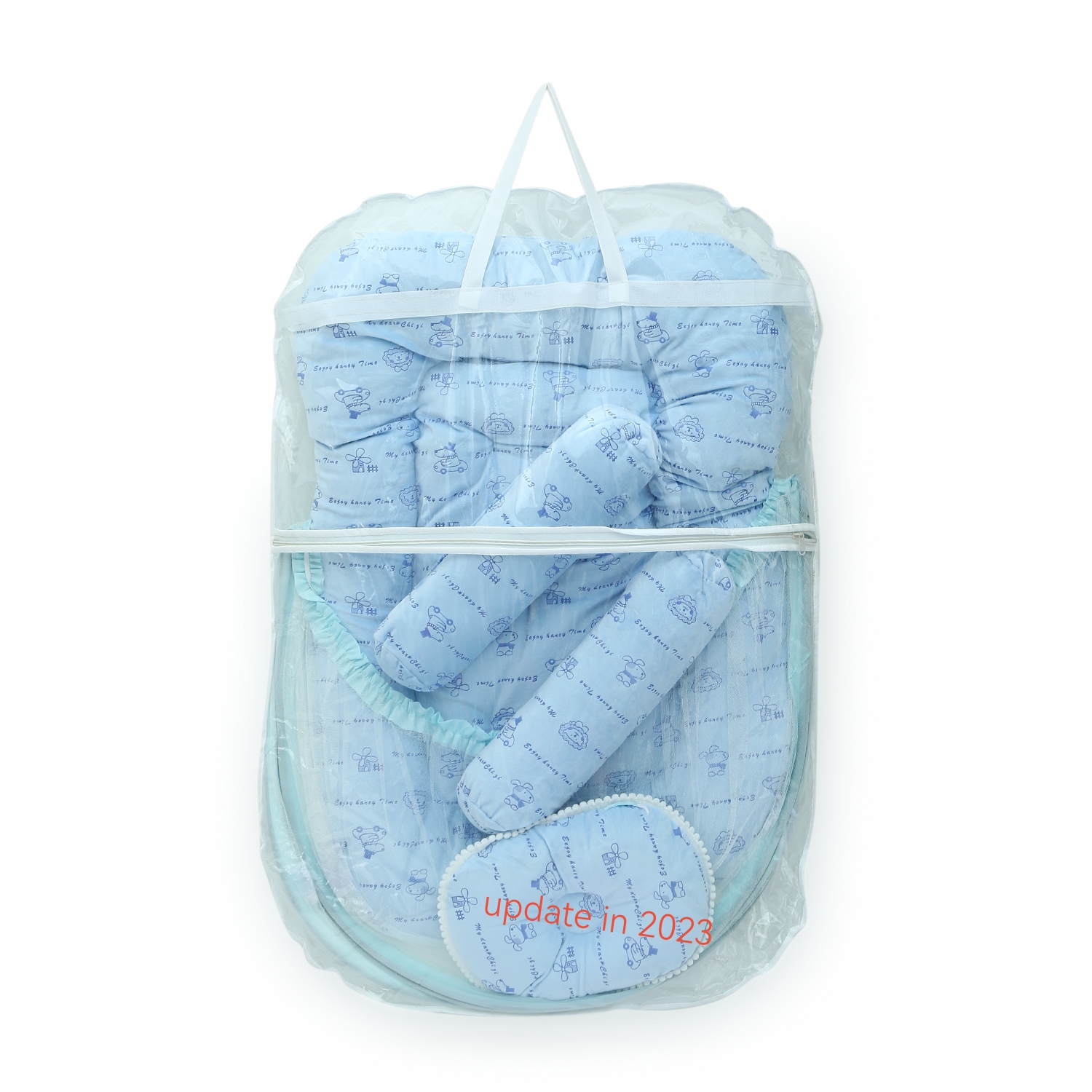 newborn baby velvet bedding set with mosquito net.