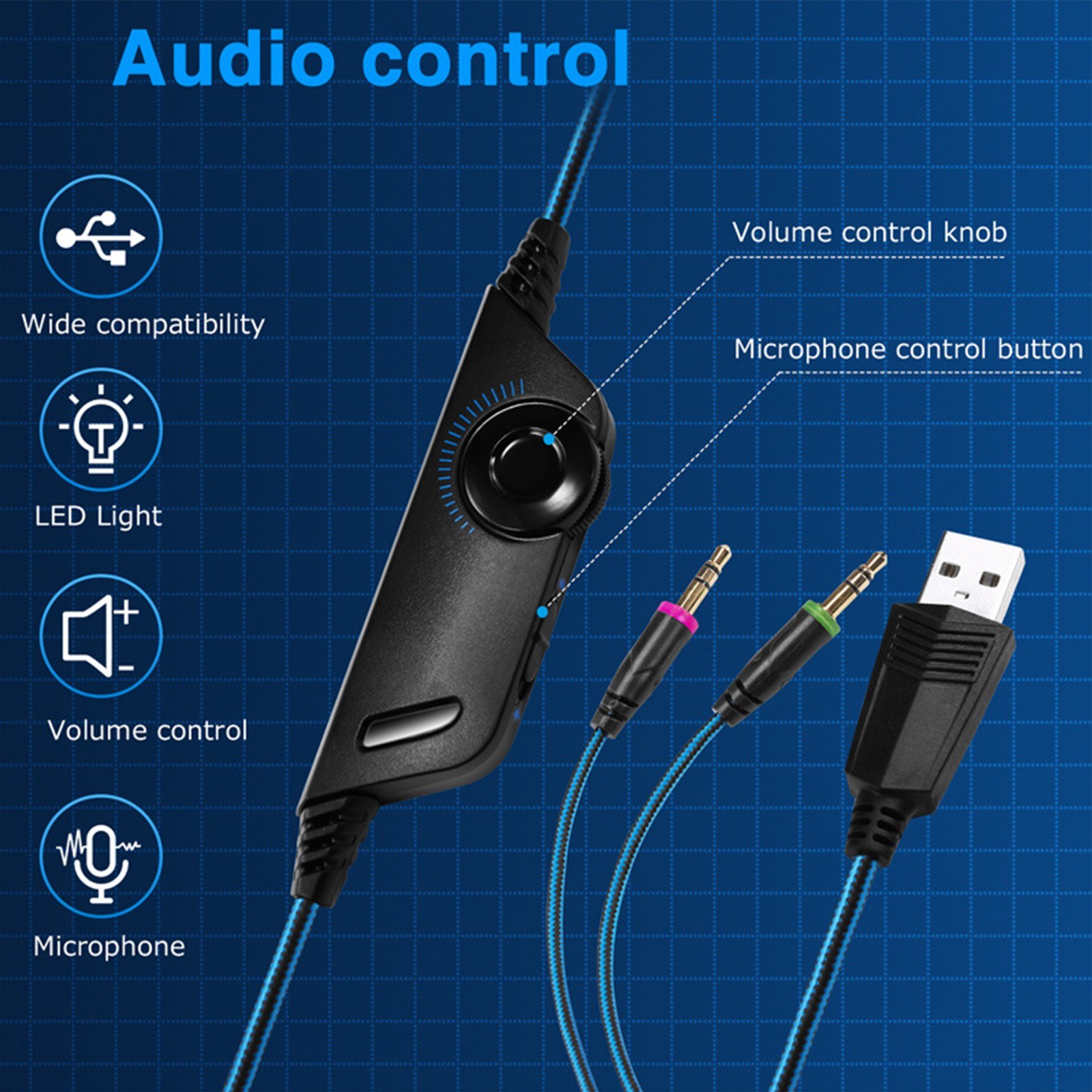 KOTION EACH G2000 Over-Ear Gaming Headset with 50mm Driver Unit Skin-Friendly Breathable Ear Pads High-Fidelity Noise Reduction 360-Degree Surround Sound Cool Glowing Design and 120-Degree Rotating Microphone. 