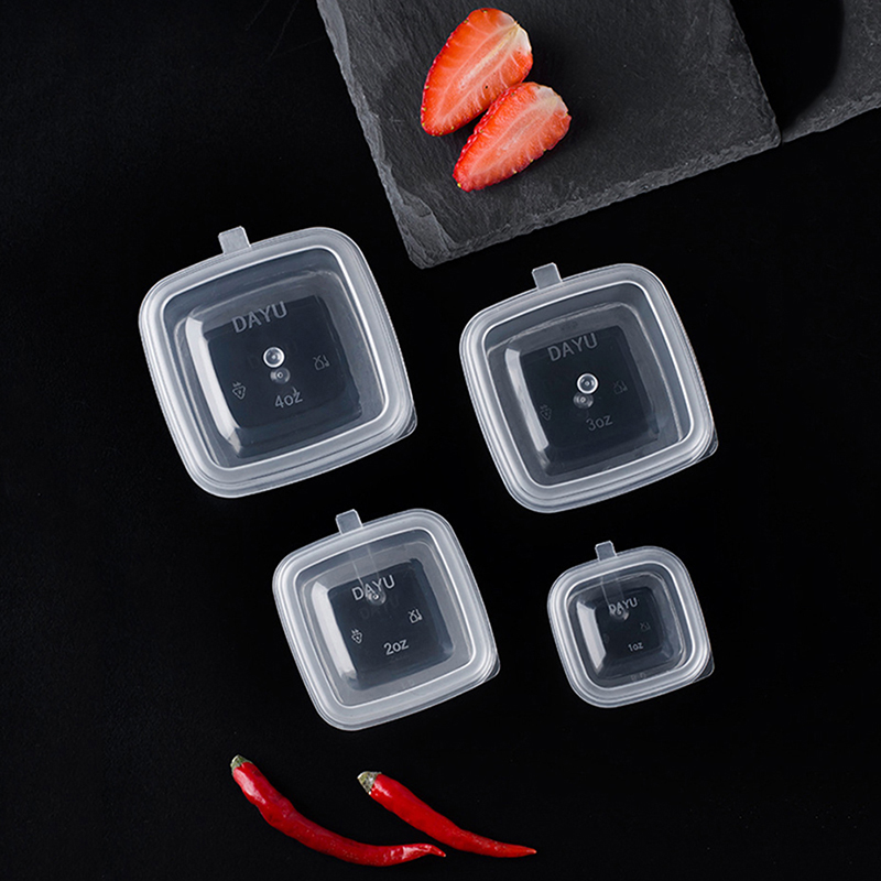 50Pcs/Pack Square Sauce Cup With Cover Clear Mini Plastic Dipping Sauce Cups Dounp. 