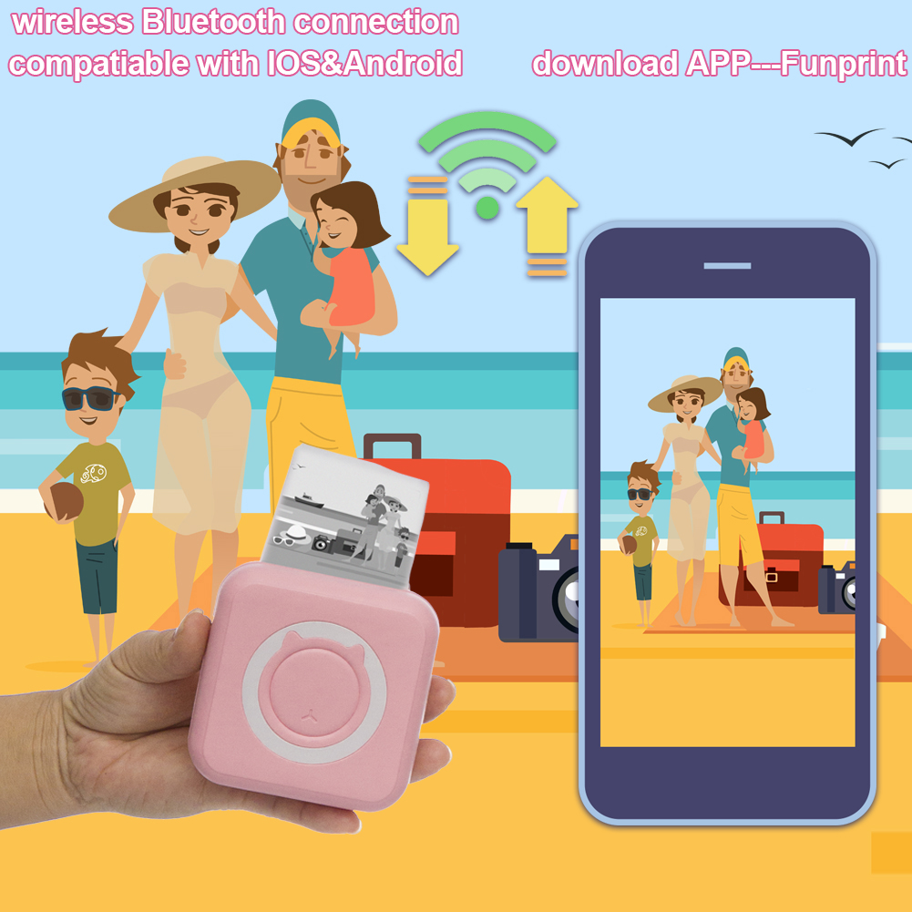 Mini Thermal Printer Photo Note Sticker Printing Bluetooth Wiressless Printer for IOS Androd Phone No Need Ink in 57mm.. 