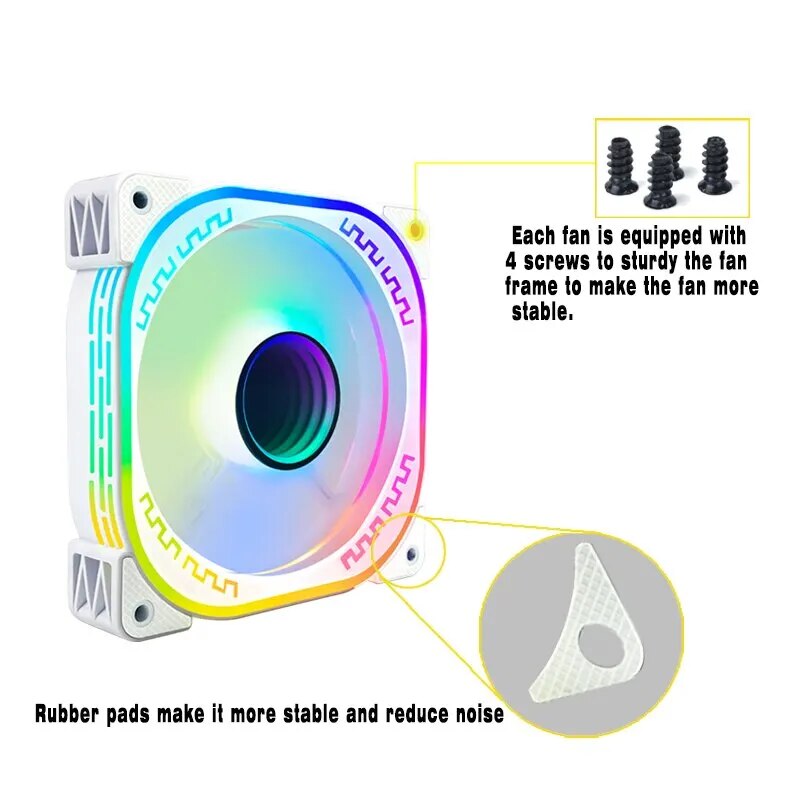 IWONGOU Pc Fan 120mm 4pin Pwm Ar12pro with Argb Controller White Computer PC Case Coolers 5v3pin Aura Sync. 
