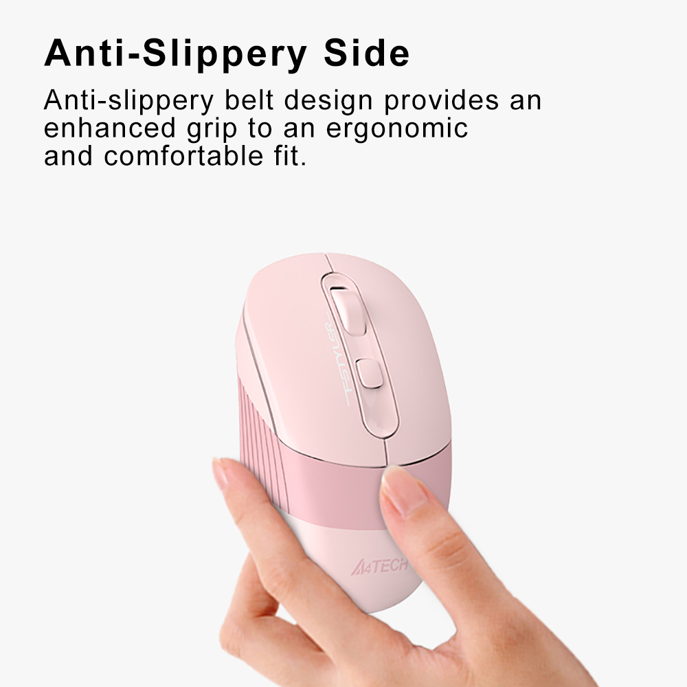 A4tech FB10C Multimode Rechargeable Wireless Mouse - Bluetooth + 2.4G - Connects upto 3 Devices - 1200 to 2400 DPI - Type C Charging - For PC/Laptop/Tablet/Smart TV - Grey/Blue/Green/Pink. 