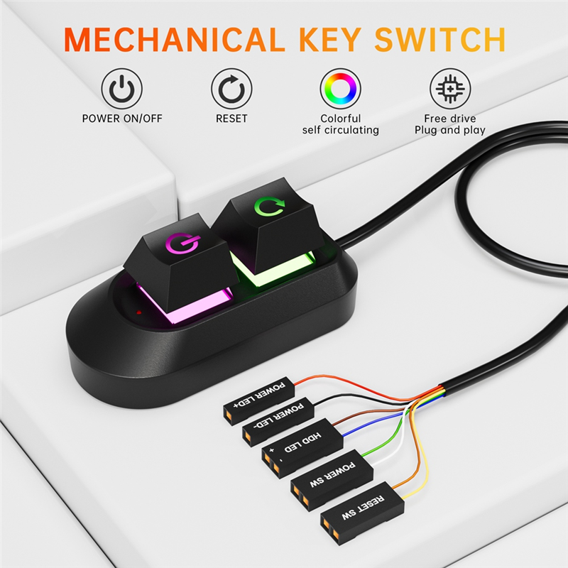 RGB LED Lights Computer Desktop Switch PC Motherboard External Start Power on/Off and Reset Button Extension Cable. 