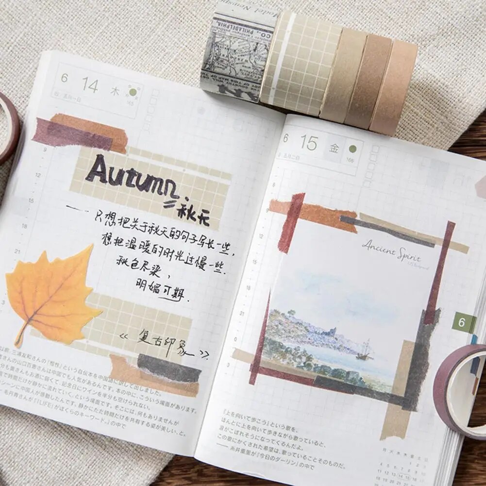 1 Set Solid Color Washi Tape Set Kawaii Grid Masking Tape Decorative Adhesive Tape Sticker Scrapbooking Diary Stationery. 