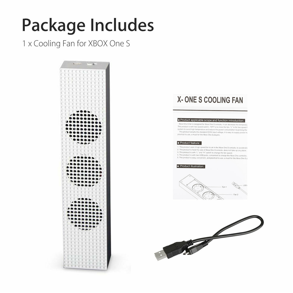 For Xbox One S Cooling Fan with 2 USB Ports Hub and 3 H/L Speed Adjustment Cooling Fans Cooler for Xbox One Slim Gaming Console. 